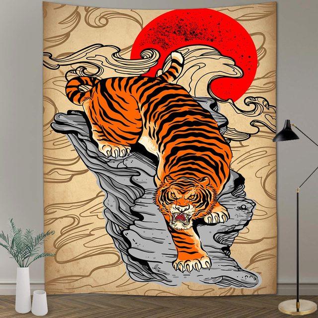 

Симсантский лес, гобелен с дикой природой, психоделический львиный лес, настенный подвесной тропический растительный пейзаж, банк общежития 90X75CM