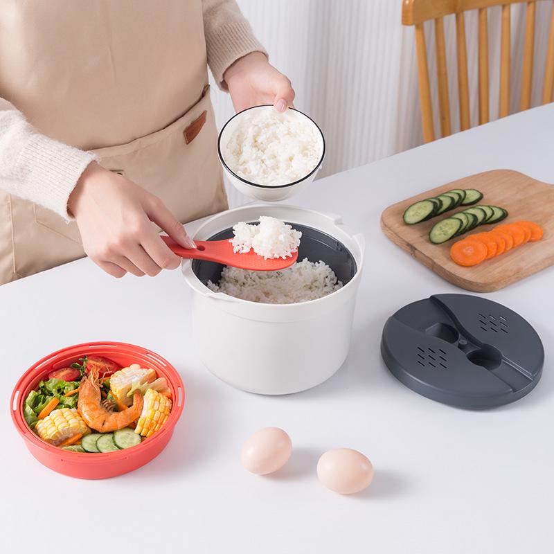 Zweischichtige Mikrowellen-Reiskocher- und Dampfgarer-Lunchbox mit Hitzebeständigkeit