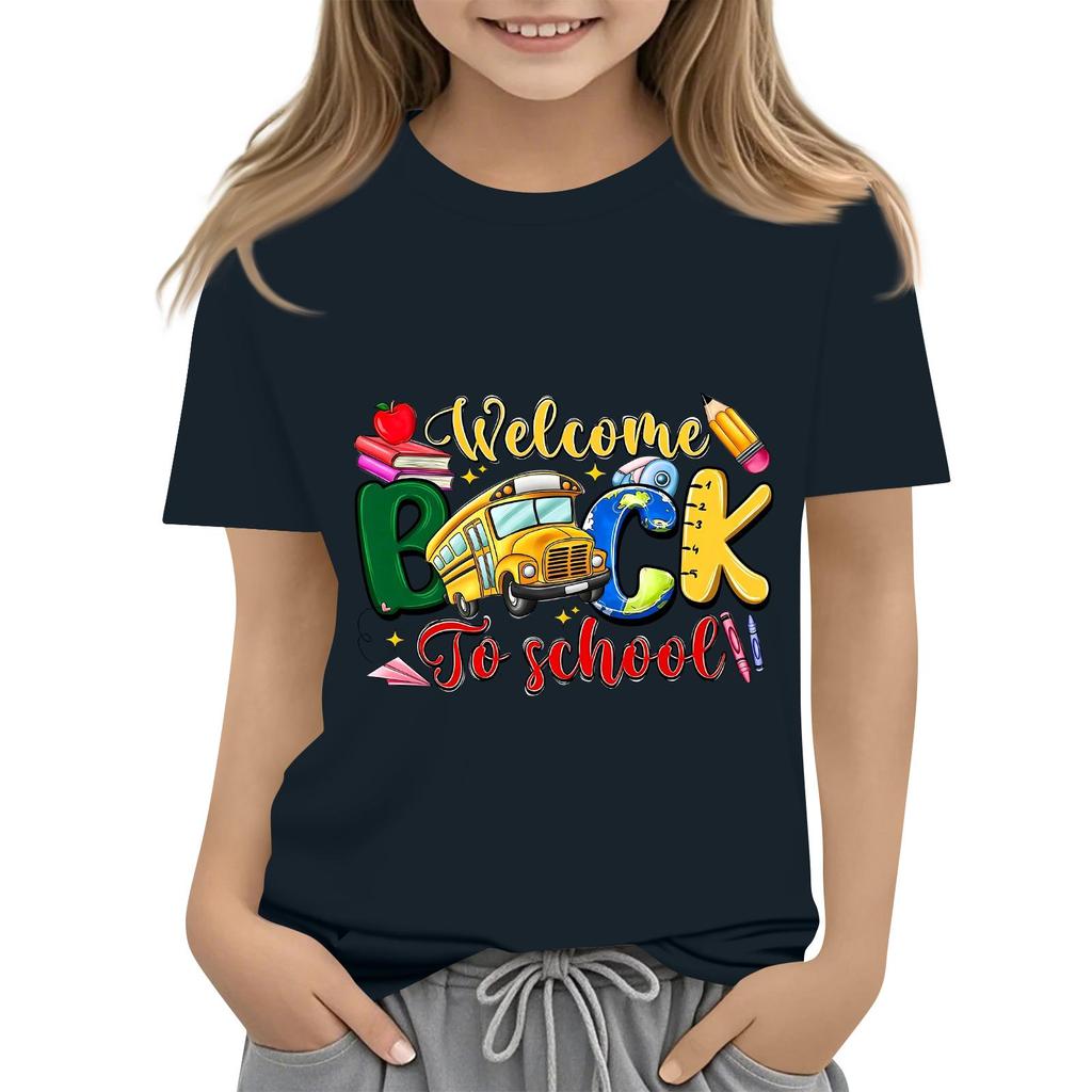 Children's Casual and Fashionable Round-Neck Printed Short-Sleeve Top for Back-to-School
