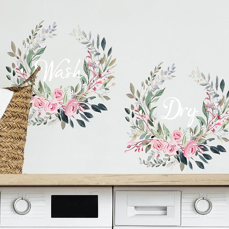 Flower Sticker For Washing Machine Self Adhesive Dry Wash Decals Laundry Room Washroom Shower Home Decor Wall Stickers