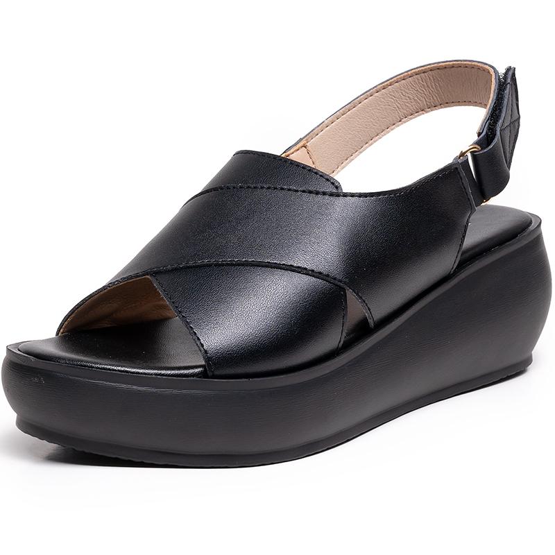 Fashion GKTINOO Women's Sandals Genuine Leather Platform Sandal 2025 Summer Thick Sole High Heels Ladies Sandal Summer Shoes For Women