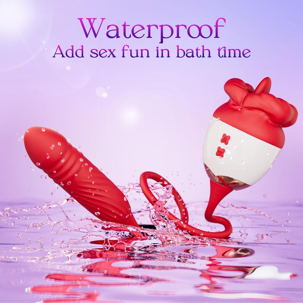 MOOLIGIRL Rose Sexspielzeug, mit einem stoßenden G-Punkt-Vibrator und 10 Saugmodi, entwickelt zur Stimulation von Klitoris und Brustwarzen, mit einem analen Dildo