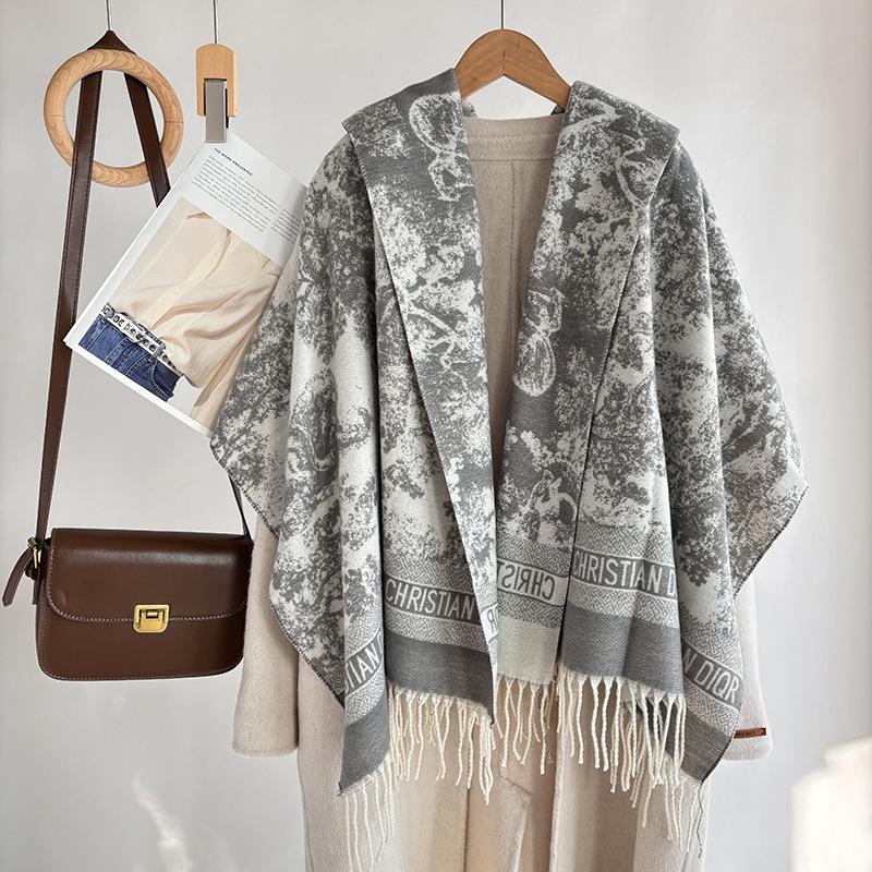 Winter-Imitat-Kaschmirschal Damen Herbst- und Winter-verdickter Fransen-Schal Zweifach verwendbar Warm und vielseitig