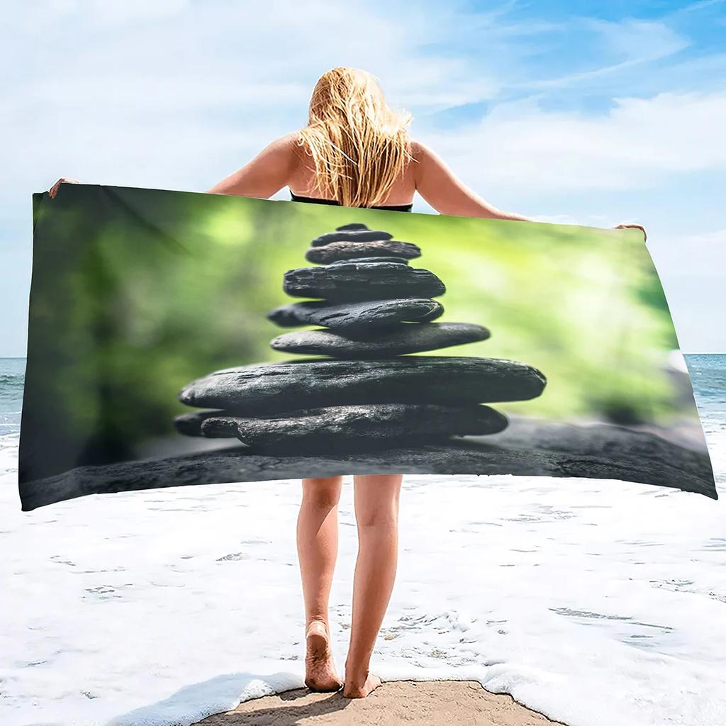 Zen Stones Bamboo Beach Towel Soft Absorbent Bath Towel Microfiber Quick Dry Hand Towels for Sport Gym Spa Travel Yoga Swimming