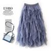 Manufacturer, Elastic Waist Fashionable Versatile and Thin Mesh Stitching Irregular Medium and Long Skirt