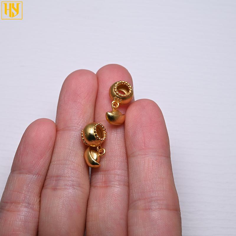 Fu Character Gold Ingot Beads: 24k Gold Plated Copper, Hole-Drilled for DIY Handmade Braided Rope Jewelry