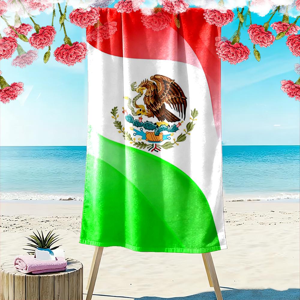 Mexican Flag Eagle Snake Symbol Towel Beach towel quick-drying for travel outdoor sports jogging beach and swimming