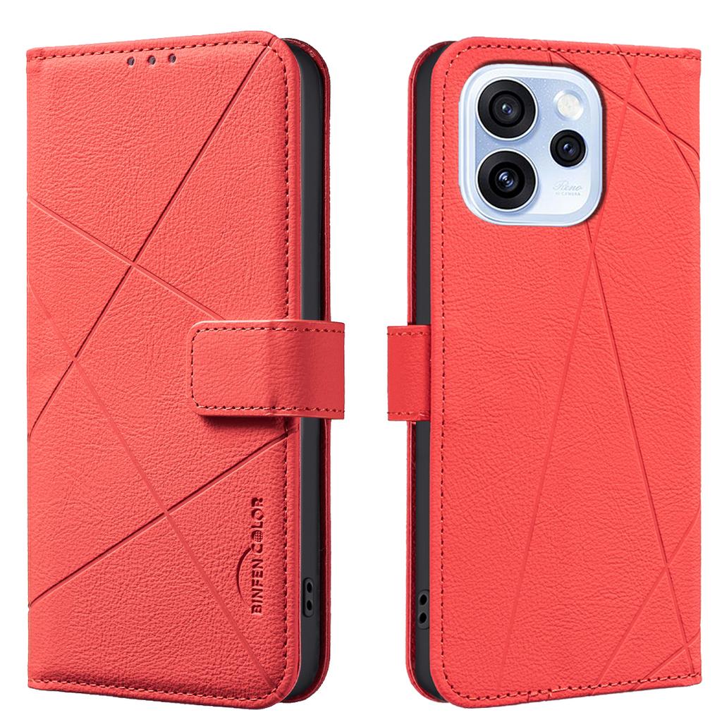 For Oppo Reno15 F 5G Case BINFEN COLOR BF35 Geometry Imprinted Leather Phone Cover RFID Blocking Wallet Stand