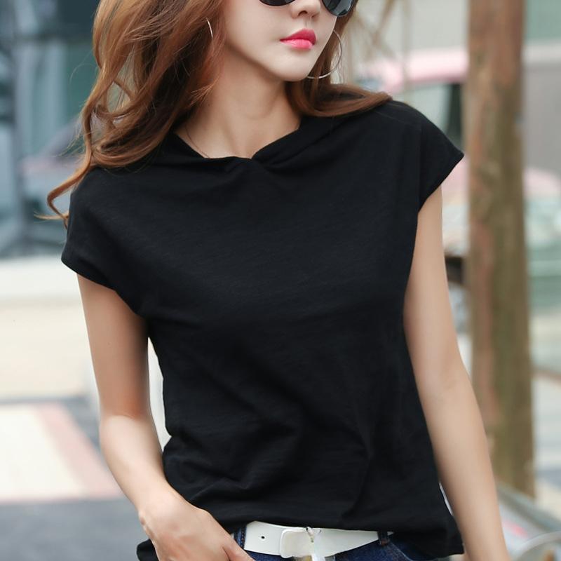 Summer Loose Slimming Loose Hooded 95 Cotton Short Sleeved T-shirt Women's Top T-Shirts Women’s