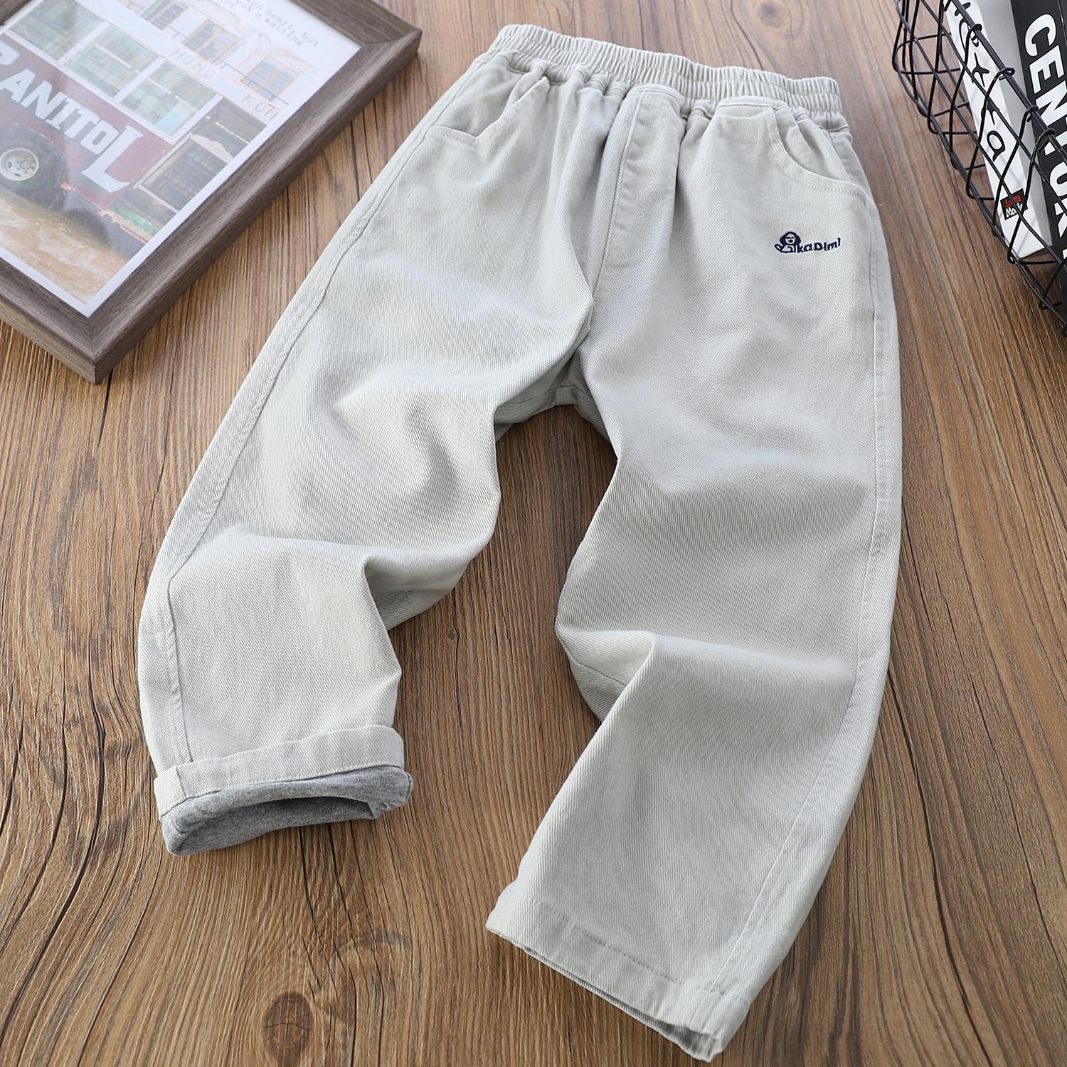 

2025 New Children s Korean-Style Double-Layer Warm Cotton Clip Pants for Autumn/Winter - Straight Leg, Parent-Child Collection. 130cm сірий колір/абрикосовий