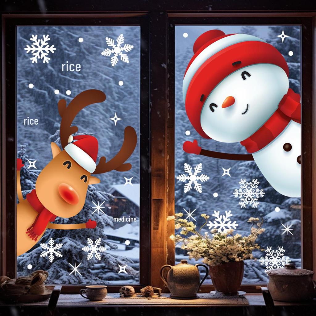 Weihnachtsgrenzüberschreitende statische Aufkleber: Geschenkanhänger mit Weihnachtsmann, Schneemann und Elch für Fenster