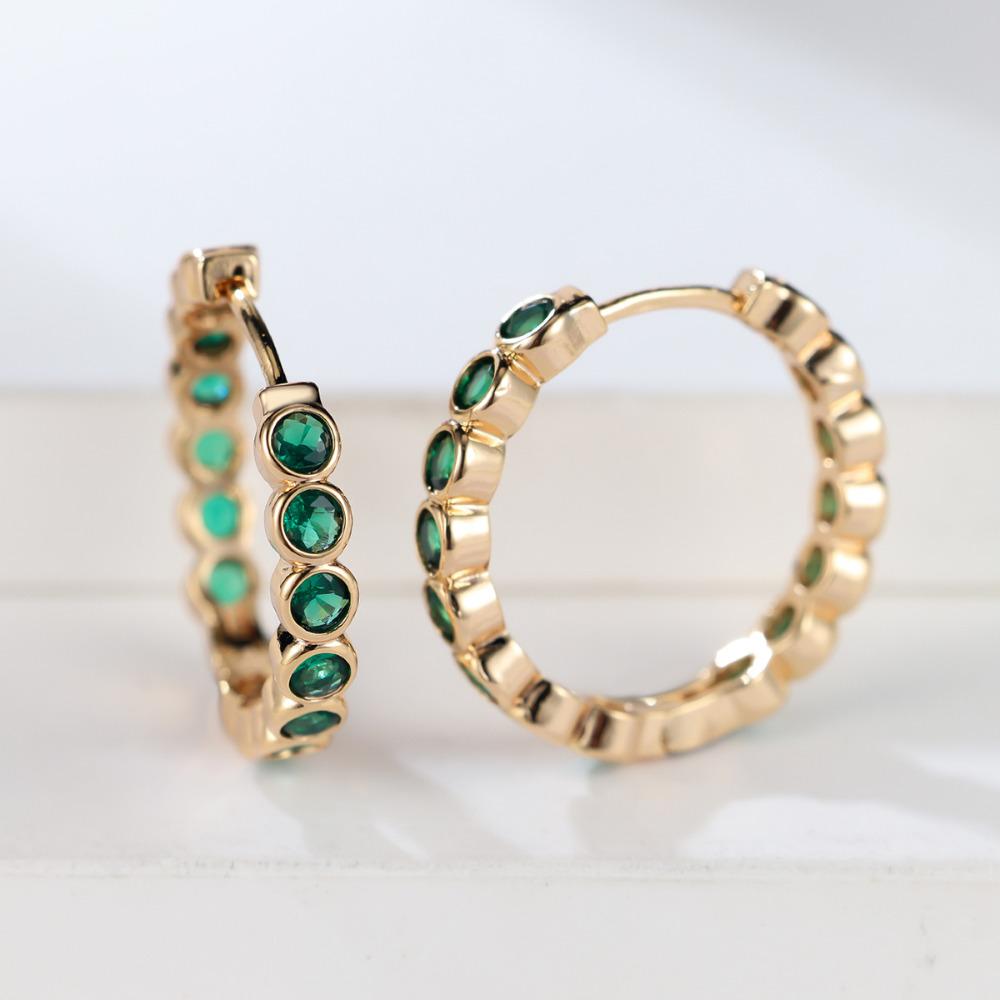 Elegant Green Cubic Zirconia Hoop Earrings Small Round Stone Earrings for Women Vintage Gold Color Wedding Jewelry Gift