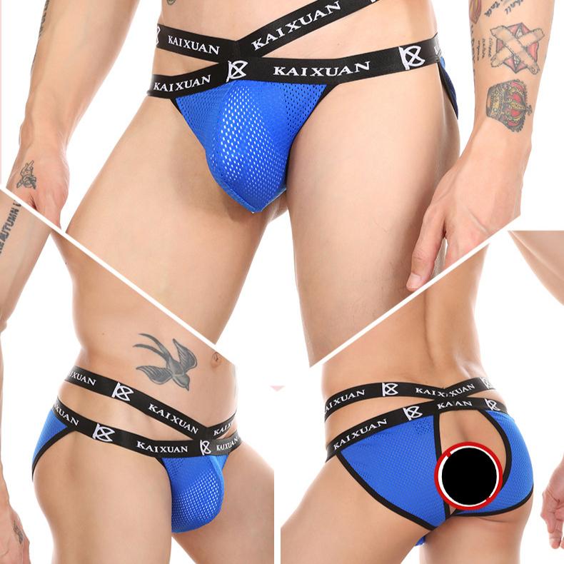 Open Butt Crotchless Panties Men Underwear G-string Briefs Pouch Mesh Buttocks Hollow Underpants