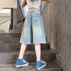 Pantalones cortos vaqueros de verano para niñas con bolsillo en forma de corazón para edades de 5 a 14 años. Pantalones capri vaqueros informales para niñas.