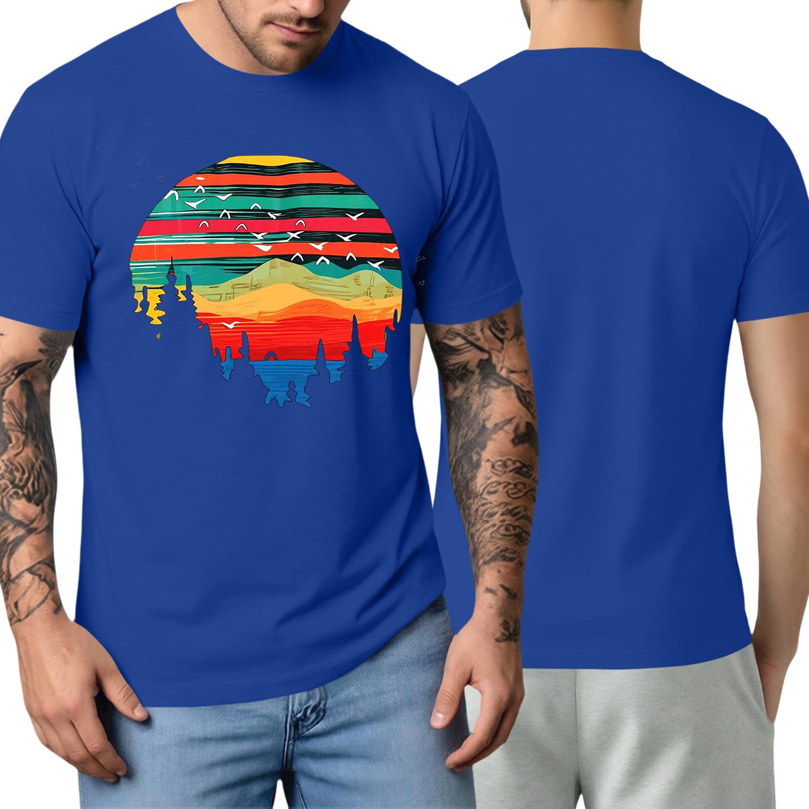 

Men s Casual Short Sleeve T Shirt with Graphic Print Comfortable Fit Lightweight Crew Neck Tee for Everyday Wear XXXL синий