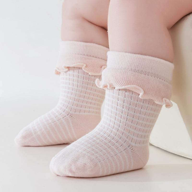 Autumn Winter Lace Princess Children Stripe Socks Newborn Mid Length Socks Cotton Cute Girls Baby Clothes Accessories 0-3 Years Old