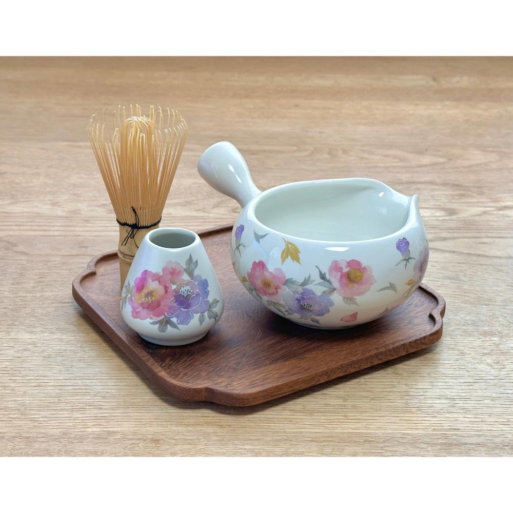 

Matcha bowl with Peony L113 handle, 3-piece set, design, белый