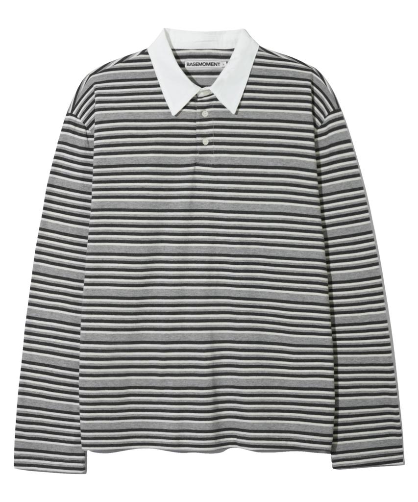 BASEMOMENT Striped Rugby T-Shirt Melange Gray