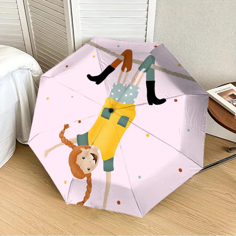 1pc Pippi Longstocking Automatic Folding Umbrella, Portable Collapsible Design, Casual Outdoor Accessory L1127006
