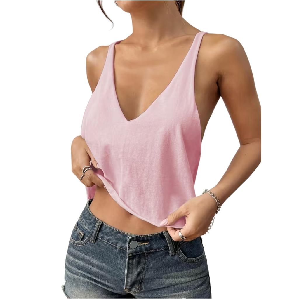 Women's Fashion  Color V-neck Slim Fit Tank Top Sleeveless Top