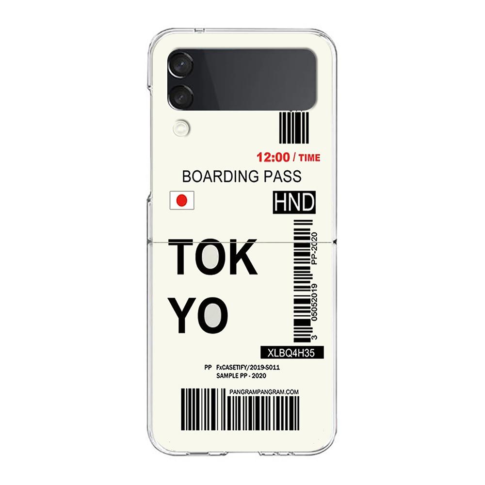 Phone Case For Samsung Galaxy Z Flip 3 4 5 Hard Folding PC World City Travel Ticket New York Label For Samsung Z Flip 6 Cover