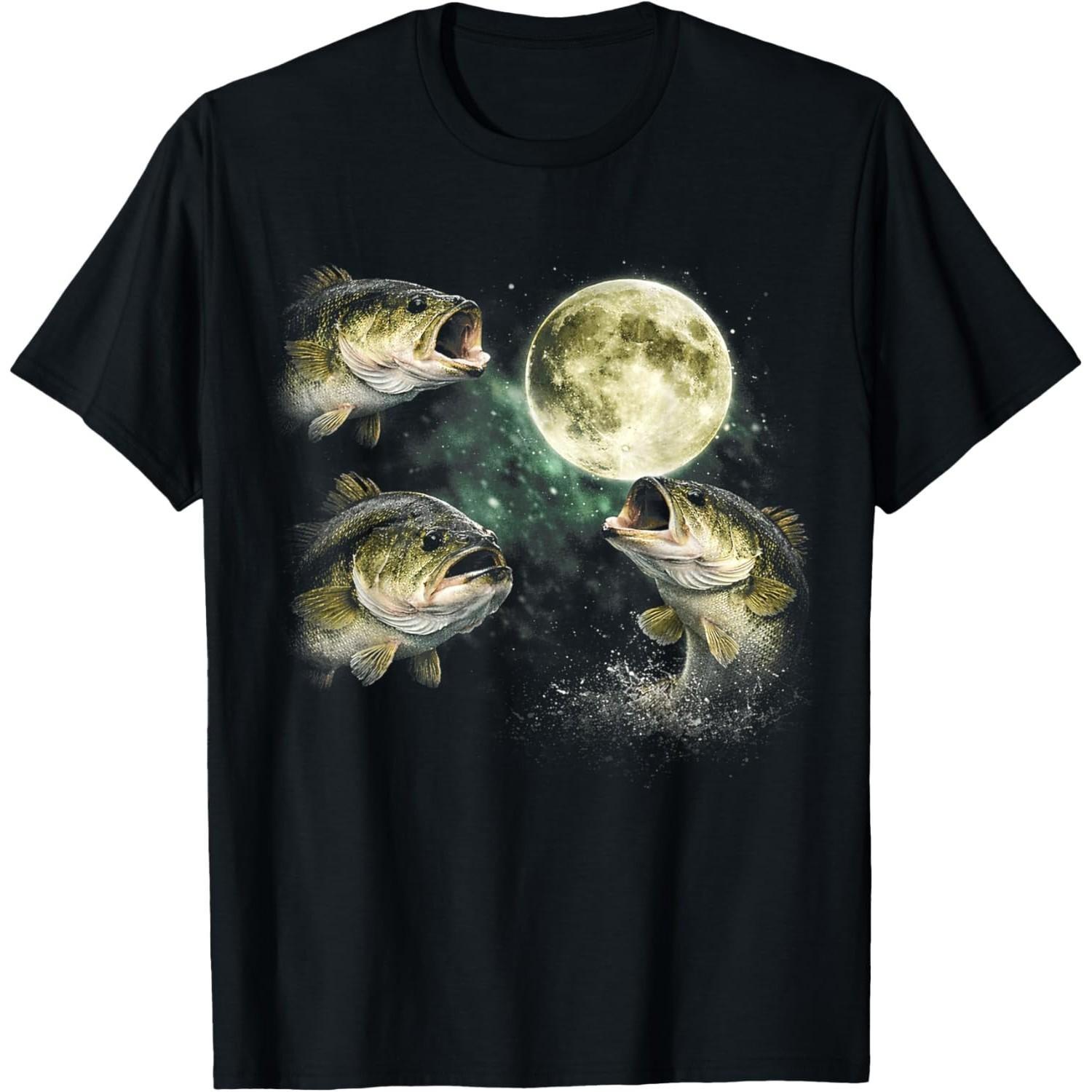 

Bass Fish Howling To The Moon Vintage Angler Fisherman TShirt S
