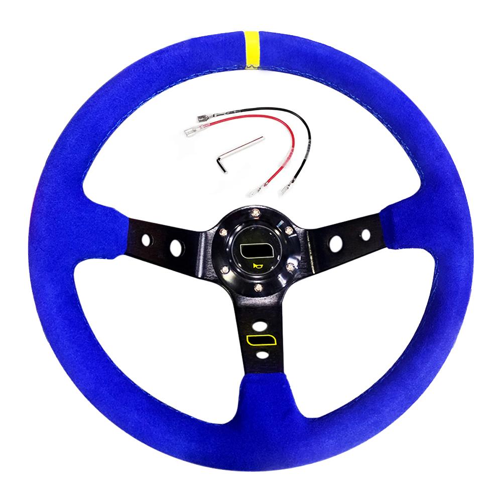 Racing Sport Suede Steering Wheel 14inch 350mm Car Steering Wheel Deep Dish 90mm Black OM25S0