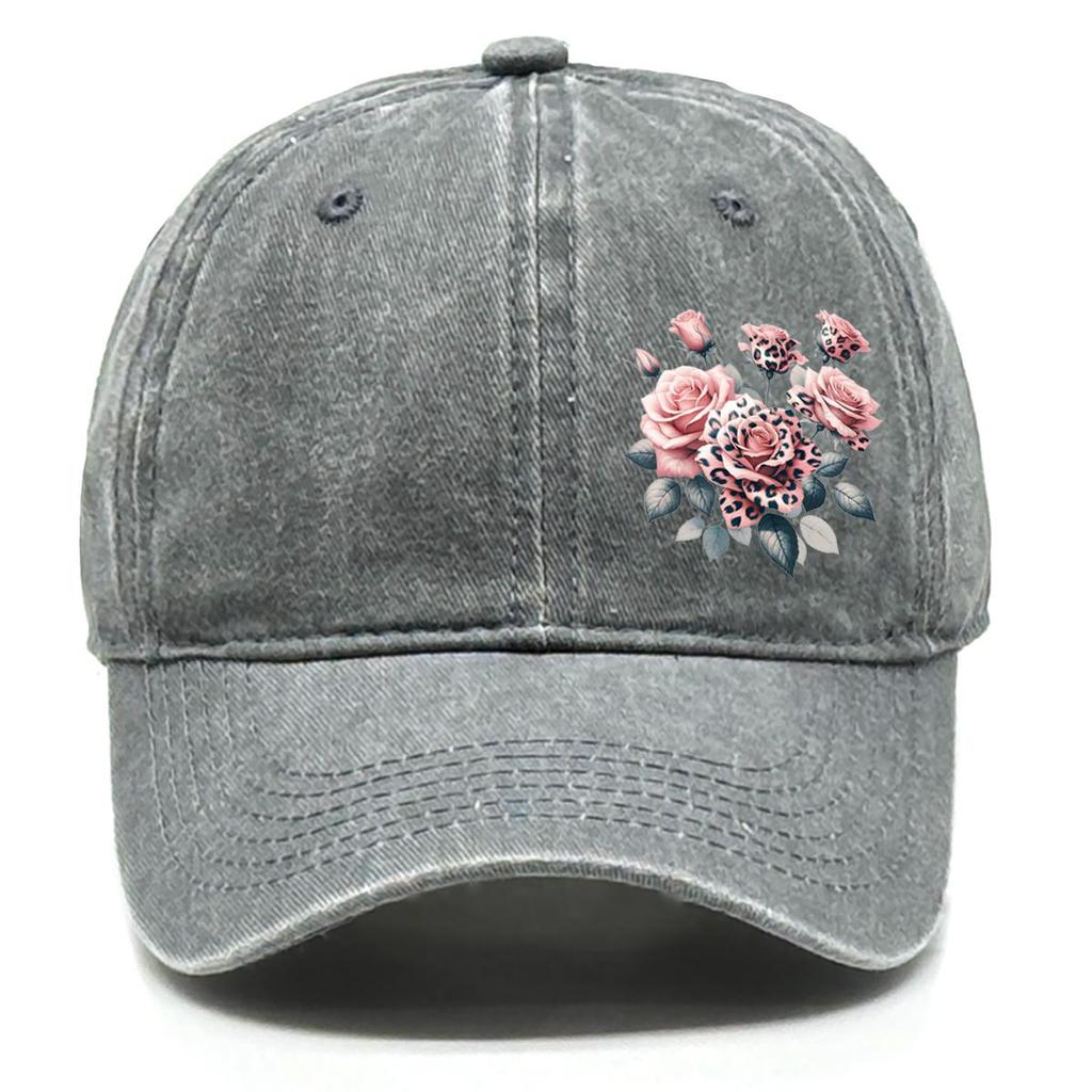 Leopard Flower Print Snapback Sun Hat, Trucker Hat Hip Hop Sun Protective Vintage Retro Adjustable Baseball Cap