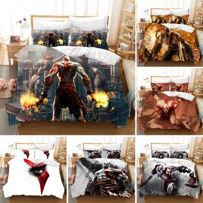 Conjunto de Cama Estampado Jogo Digital 3D God of War Design Estampado de Controle de Jogo Conjuntos de Capa de Edredom Tamanho SolteiroTwinQueenKing EUAUEURU