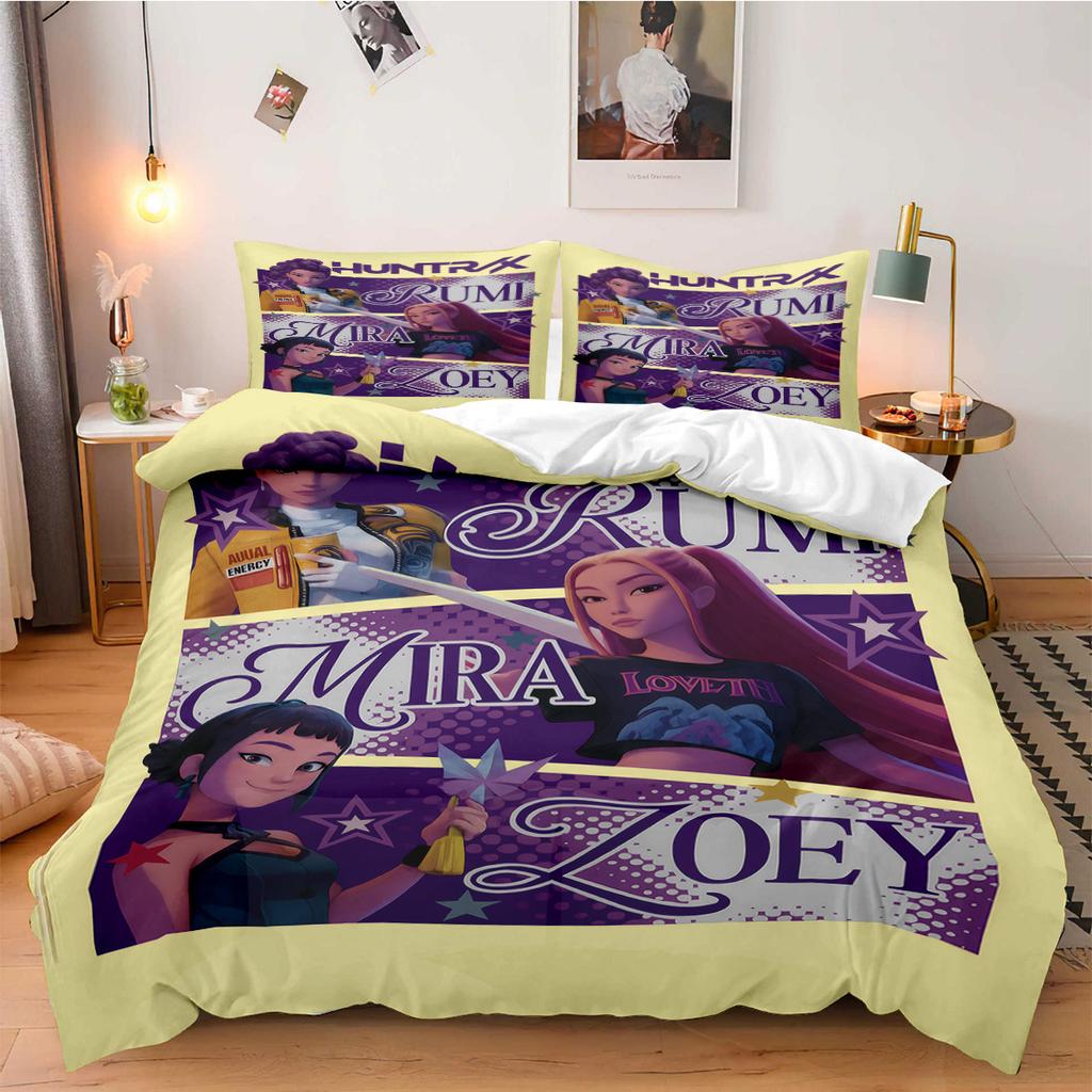 K-Pop Demon Hunters Beddding Set for Fan Kids Machine Washable Durable King Queen Twin Size for K-pop Girls Home Bedroom Decor