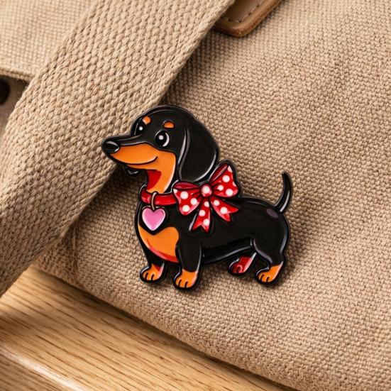 Decorative Brooch Enamel Dachshund Design Zinc Alloy Lapel Pin Sweater Dress Suit Lapel Badge Versatile Outfit