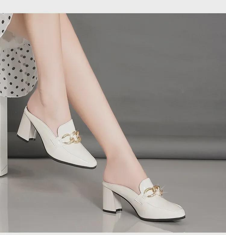 Women's Spring/Summer High-Heeled Closed-Toe Half-Slippers: European & American Style