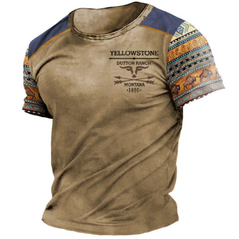 Vintage Herren T-Shirt Yellowstone 3D-Druck Harajuku Kurzarm T-Shirt Casual Streetwear Lockerer Pullover Tops Übergröße Kleidung