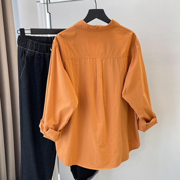 Minimalist Pure Color Shirt Women Long Sleeve Autumn/winter Outfit Design Sense Unique Versatile and Slimming Cotton Outerwear