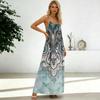 Damenmode Rückenfreies Spaghettiträger Lässiges Lockeres Vintage-Print-Kleid