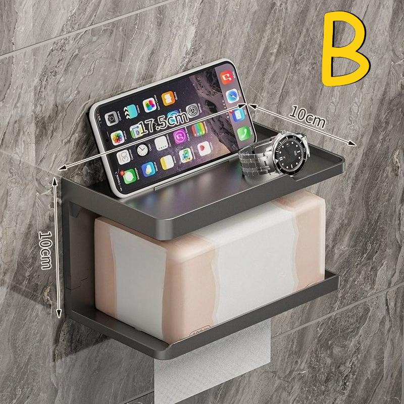 Bathroom Wall-Mounted Tissue Box Tissue Holder No-Punching Design Toilet Paper Roll Holder Storage Rack Modern Simple Style
