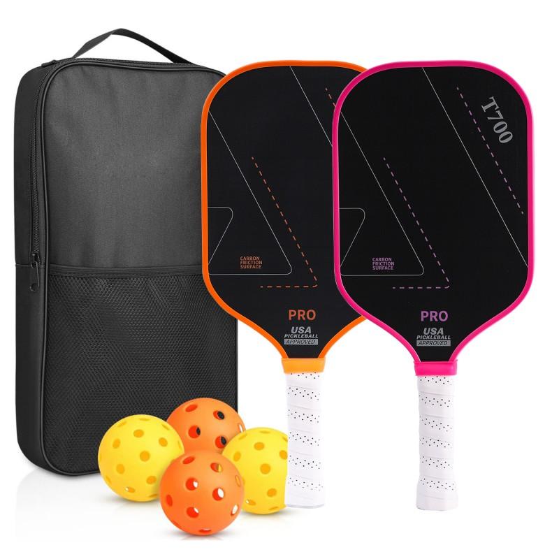 Carbon Fiber Pickleball Paddle Set With 4 Balls Carry Bag Professional Tournament Ready Long Handle 16mm Grip