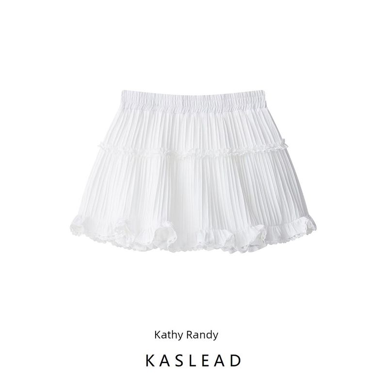 Kaslead New Women Clothes Western Style Fashion Simple and Versatile Elastic Waist Lace Cake Short Dress
