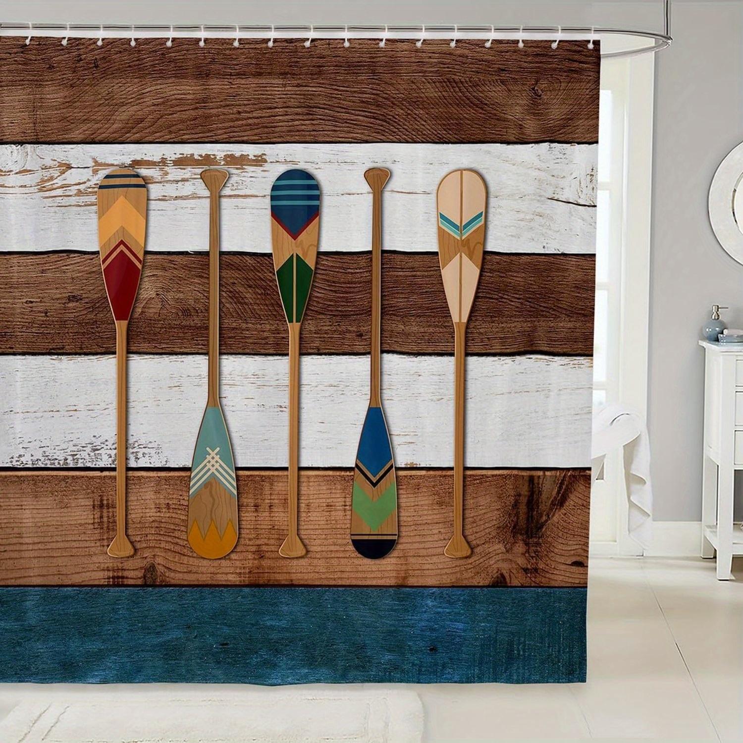 

Lake Curtain, Rustic Wood & Boats - Colorful Silhouettes, Farmhouse Decor, Polyester, 12 Hooks, All-Season W60H190(CM)-1 Pcs