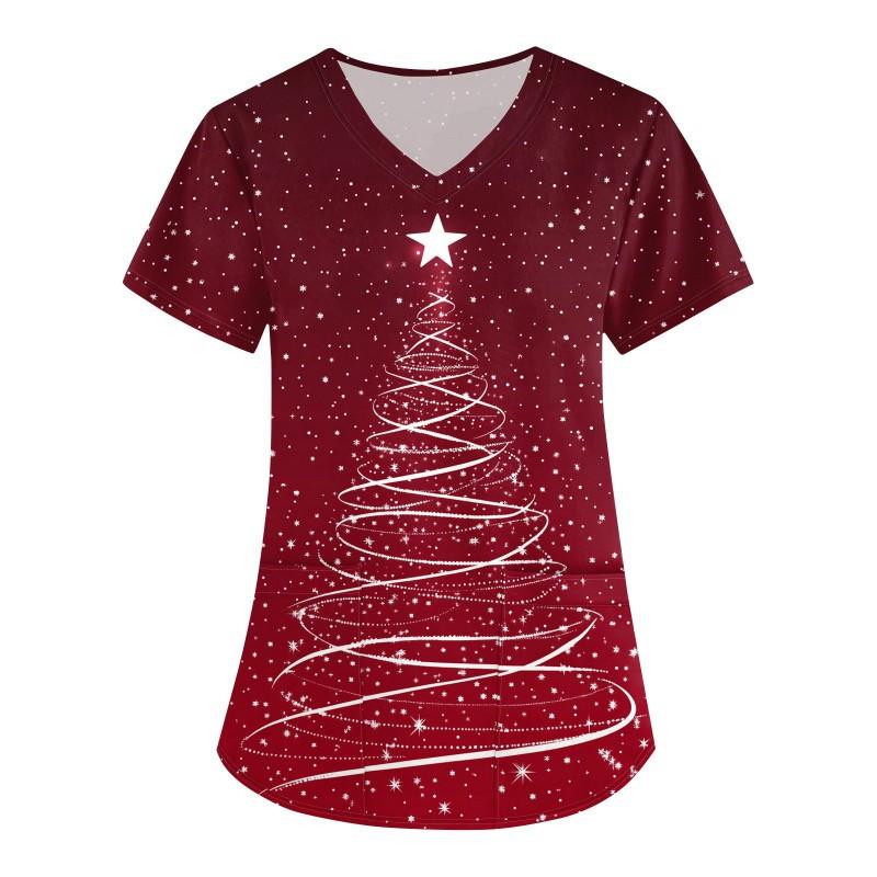 3D Snowman Print V-Neck Short Sleeve T-Shirt Women Men Casual Workwear Comfort Fit 2025