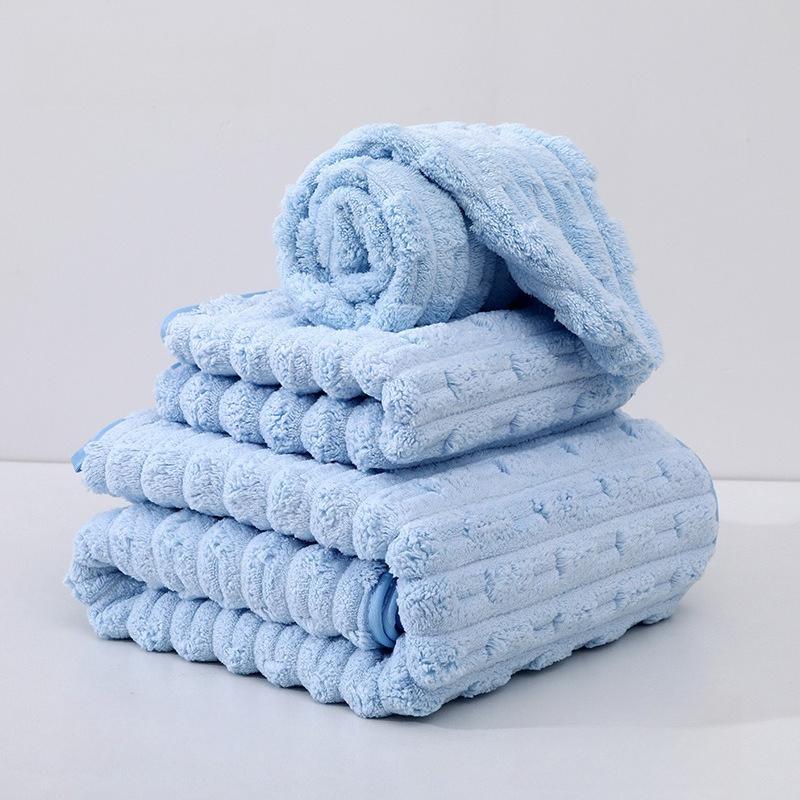 Solid Color Coral Fleece Absorbent Bath Towel Thick Durable Bathrobe for Household Use That Not Prone Shedding Hair Beauty Salon SPA Dry Hair Hat