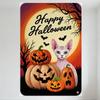 Halloween Jack-o'-Lanterns Sphynx Cat Metal Tin Sign Vintage Home Decor for Bar Pub Cafe, Glowing Moon Bats Tree Wall Art 8x12 I