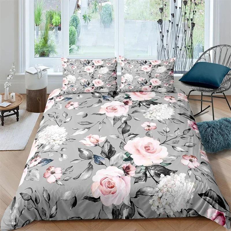 Rustic Flower White Bedding Set Microfiber Tree Leaves Floral Duvet Cover Set 3D Print Quilt Cover With Pillowcases Room Decor
