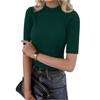 Women’s Ribbed Knit Mock Neck Short Sleeve Slim Fit Pullover Top for Casual or Office Wear Versatile Stretchy Sweater Tee
