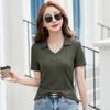 The Lapel Button Slimming Figure-hugging Elastic Half-sleeved T-shirt Is Fashionable Versatile and Elegant