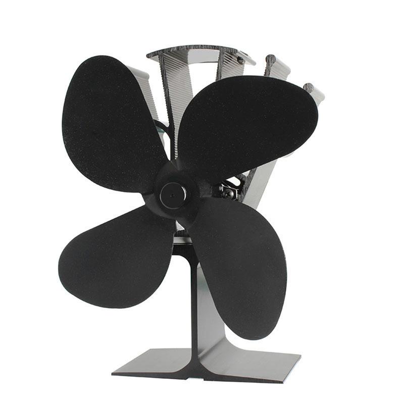 Kaminventilator Schwarze Blätter Aluminiumlegierung Ofen Kamin Vier Blätter Heimheizung Wärmend Präzise Passform Leichtgewichtiger Ofenventilator