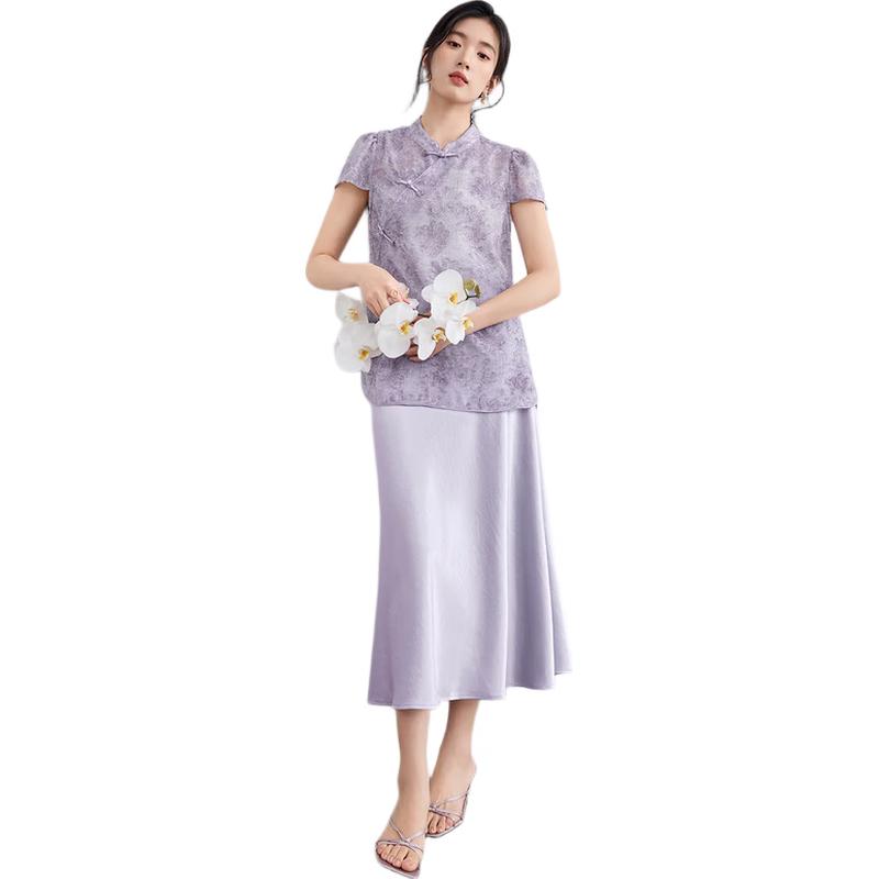 Women s New Chinese Style Top & Skirt Set XL фиолетовый