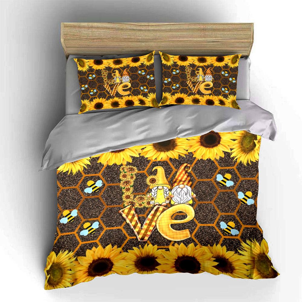 Sunflower Honeybee Gnomes Decoration Set Multiple Sizes Kid'S And Adults' Bedroom Exquisite 3Pc Bedding Set, Gift