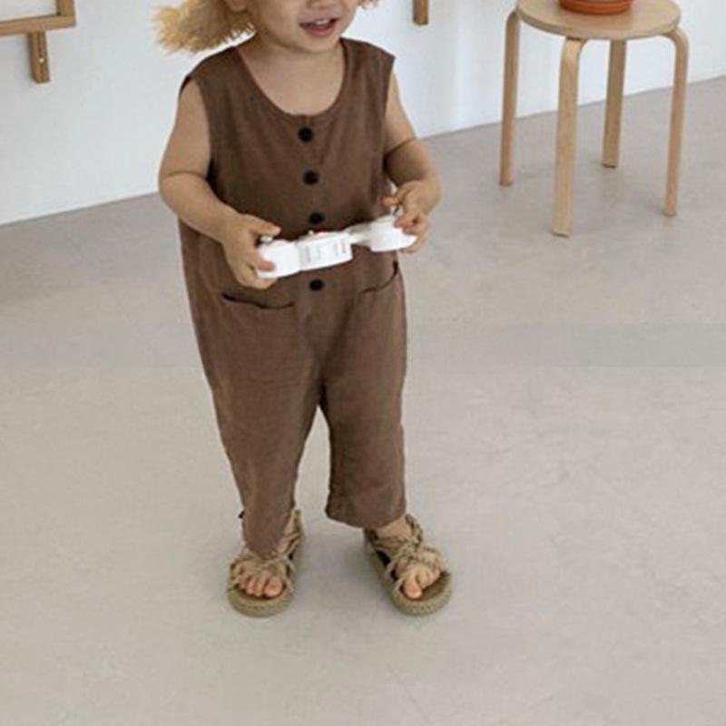Korean-Style Kids' Trendy Summer Button Jumpsuit Casual Pants