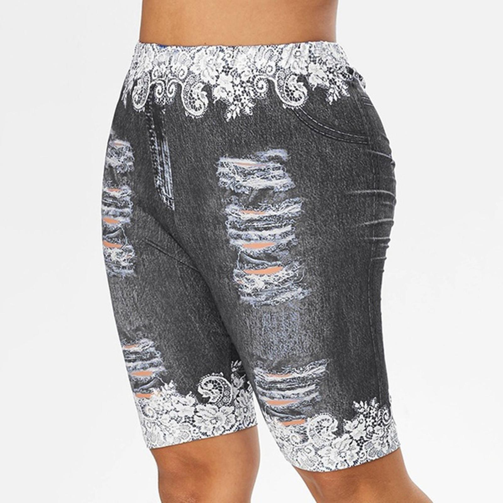 

Женские укороченные джинсы с высокой талией больших размеров, джинсовые эластичные шорты, джинсовые брюки XL серый